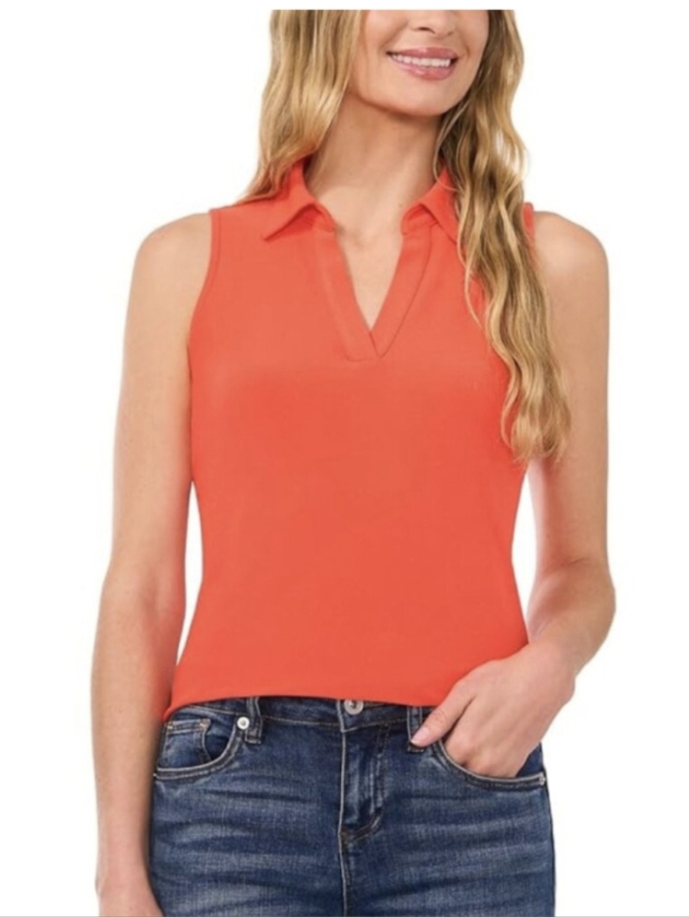 NWT CeCe V-neck polo knit top sleeveless